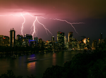 Lightening storm over Brisbane city.