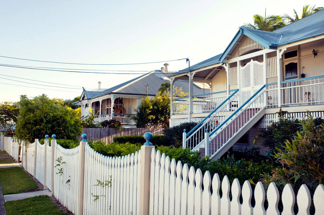 A row of suburban houses.